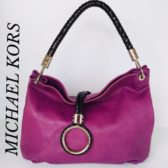 MICHAEL KORS DEEP PURPLE LEATHER SKORPIOS HANDBAG - Picture 2 of 12